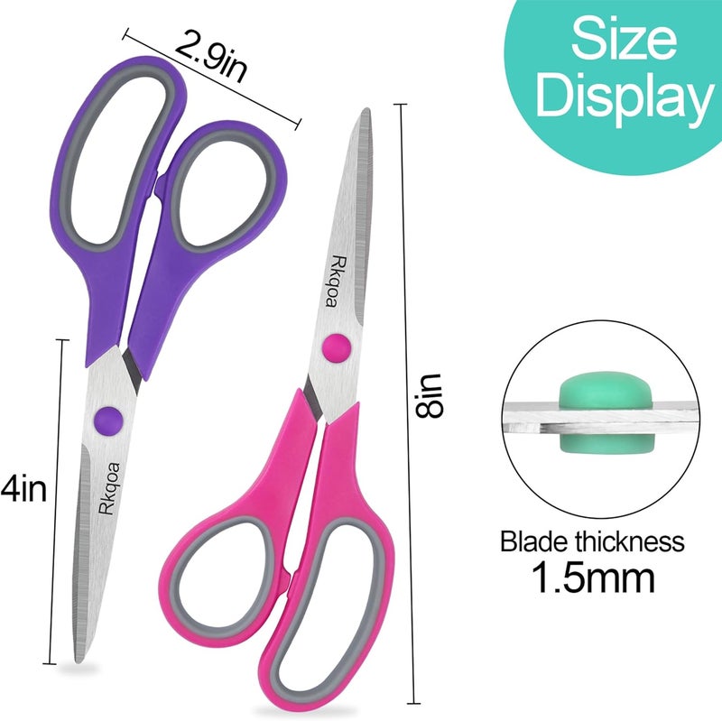 Almarto Black-Purple Scissors Pack, Rkqoa 8" Adult Scissors All Purpose - Comfort-Grip Sharp Shears for Office School Sewing Fabric Craft Art Supplies, Teacher/Class Everyday use, Classroom Must have - Image 2